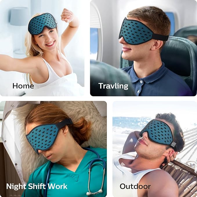 LitBear Breathable Sleep Mask, 3D Eye Mask Sleep for Side Sleepers Women Men, Light Blocking Sleeping Mask with Adjustable Strap, Soft Lightweight Eye Cover for Travel, Night Work, Nap, Office - Blue