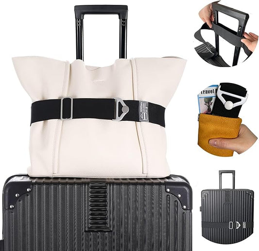 SOWPOPY Travel Belt for Luggage, Add a Bag Luggage Straps Suitcase Travel Belt Over Handle for Carry On Bag, Adjustable 2-in-1 Elastic Luggage Belt Bag Bungee Travel Essential Accessories