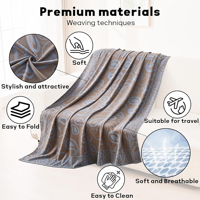 Travel Blanket Airplane - Ultra Soft & Lightweight Knit Design Compact Airplane Blanket,53x72 Inch,Stylish Travel Shawl Wraps for Flights,Office,Home Use,Travel Essentials & Gifts