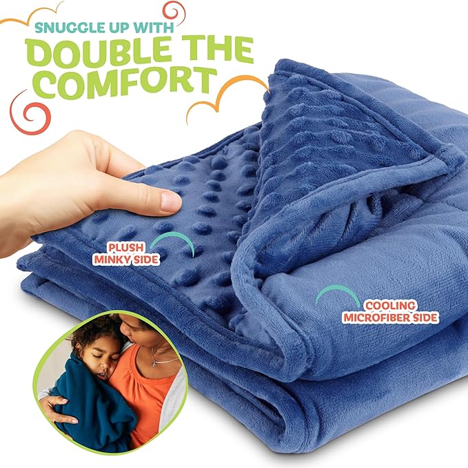 5lb Weighted Blanket for Kids (Blue) 19x22 Inch, Plush Minky Weighted Lap Pad with Travel Bag for Ages 4-10