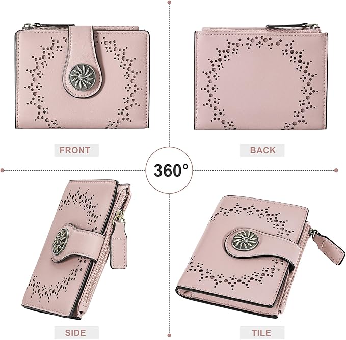 Tipmile Small Wallet for Women Bifold RFID Blocking Card Holder Leather Wallets with Zipper Coin Pocket