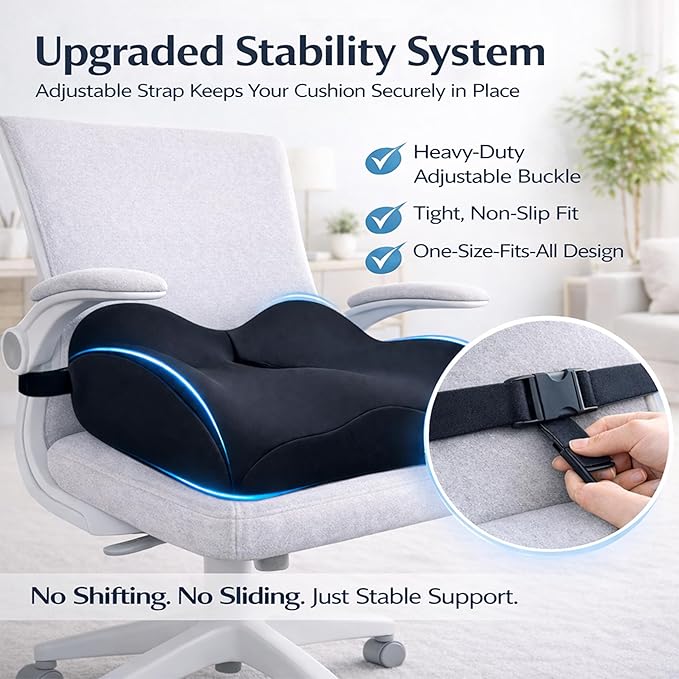 X Large Memory Foam Seat Cushions for Office Chairs, Long Sitting Pressure Relief Ergonomic Office Chair Cushion for Butt Coccyx Tailbone Sciatica, Car Seat Booster for Height (Black)