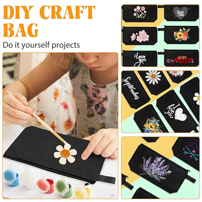 Saintrygo 30 Pcs Canvas Makeup Bags Bulk for Women Cosmetic Bags Small Travel Canvas Zipper Pouch Blank DIY Multipurpose Toiletry Hygiene Pouch for Women Purse Pencil Case(Black,9.8 x 5 x 2 Inch)
