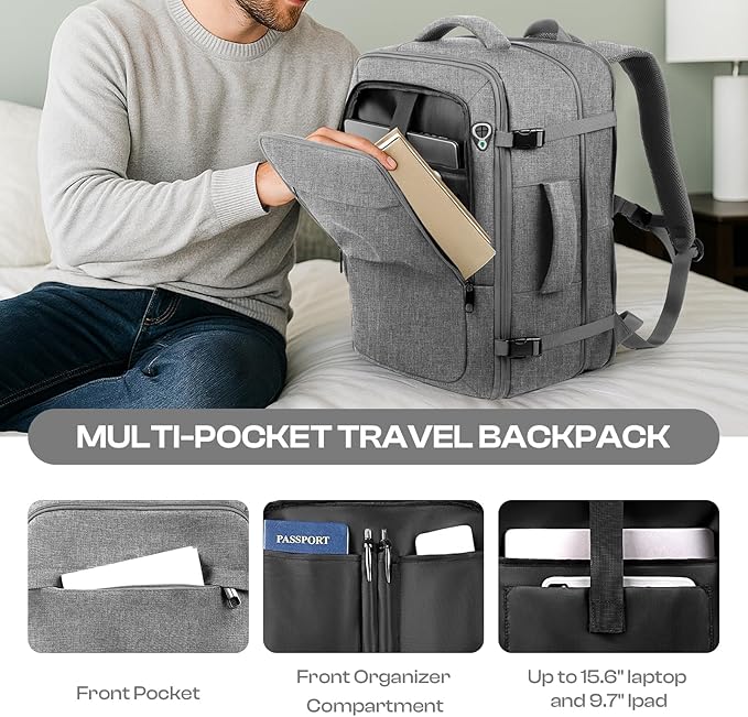 Travel Laptop Backpack for Men, 60L Extra Large TSA Approved Business Computer Bag, Water Resistant & Fits 18.4 Inch Laptop, Grey