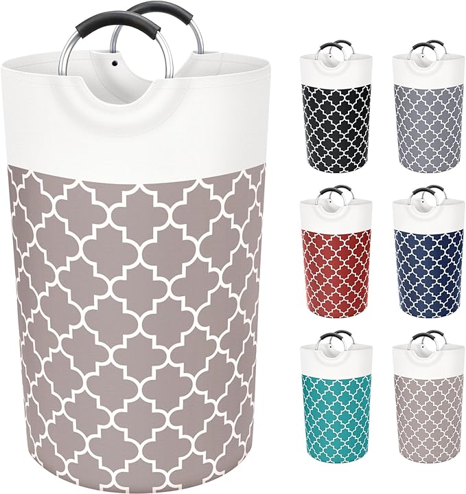 Large Laundry Basket Laundry Hamper Bag Washing Bin Clothes Bag Collapsible Tall with Handles Waterproof Travel Bathroom College Essentials Storage for College Dorm, Family (Khaki) 82L