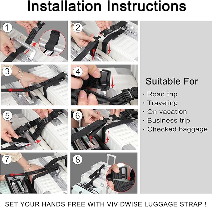 Luggage Straps, Stretchable Luggage Connector Straps for Suitcases, Metal Buckle Add A Bag Adjustable Attachment Accessories Belts (Black-All Metal Buckle, 1.25" W)