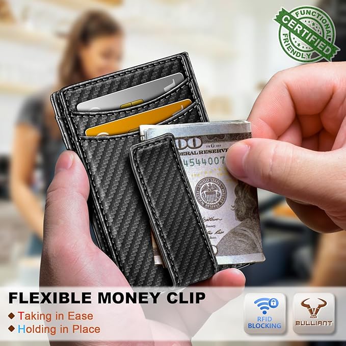 BULLIANT Magnetic Closure Slim Wallet-Genuine Leather Front Pocket Wallet for Men,RFID Blocking,Holds 12 Cards and Money Clip