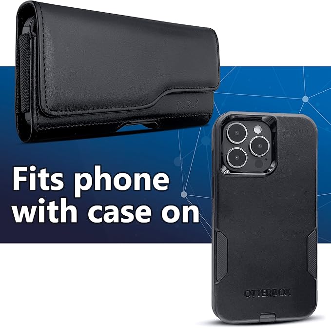 DeBin Holster for Large iPhone Plus, Pro Max Models 16 15 14 13 12 11 Xs Max – Cell Phone Belt Holder Case with Clip, Built-in ID Card Pouch (Fits Phone with Case on), Black
