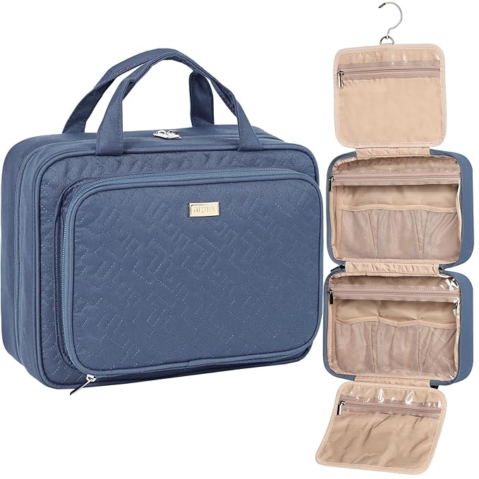 NISHEL Hanging Travel Toiletry Bag, Visible Makeup Organizer, Cosmetic Case for Journey Accessories, Bathroom Shower, Aegean-Blue