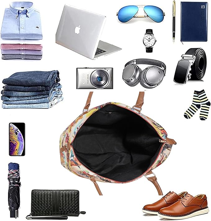 Weekender Bag Duffle Bag For Women Large Travel Tote Bag Overnight Weekend Bags With Shoulder Strap Cow Leopard Atzec…