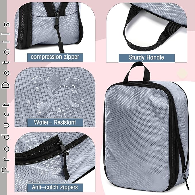 5 Pack Compression Packing Cubes for Travel Space Saving Cubes Luggage Organizer for Suitcase(Morandi,L)