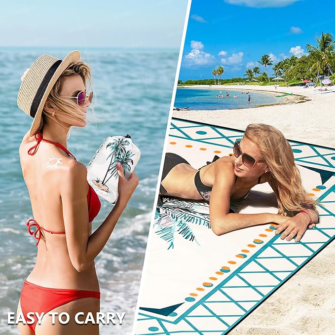 Beach Blanket Waterproof Sandproof Extra Large Beach Mat 79" X 83"/120"x108"for 1-8 Adults Quick Drying Durable Outdoor Picnic Mat for Beach Travel Camping Hiking