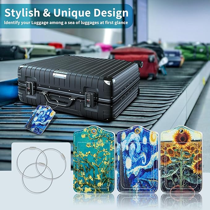 Fishent Luggage Tag (3pcs), Personalized Travel Cruise Tags for Suitcases, Privacy Flap, Baggage Name Tag for Women Men Kids, Luggage Backpack Handbag School Bag