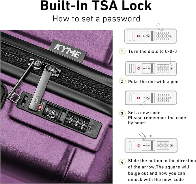 KYME Luggage Sets 2 Piece Suitcase Set Hardshell 20 inch/24 inch Luggage with Spinner Wheels Hardside PC+ABS Checked Medium Suitcase with TSA Lock for Women Dark Purple