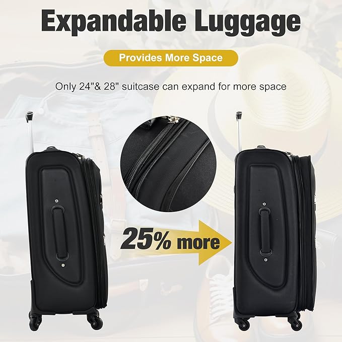 Luggage Sets 5 Piece Softside Expandable Lightweight Durable Softshell Suitcase Sets Spinner Wheels TSA Lock