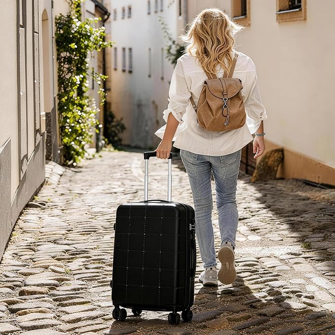 Merax Luggage Sets,5 Piece Front Half-open Hardshell Expandable Suitcase Set with Spinner Wheels and Duffel Bags,Lightweight Carry on Luggage with USB Port,20/24/28IN,Black-1