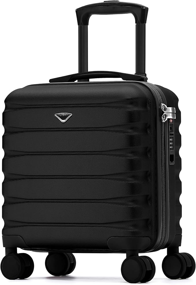 Flight Knight Carry On Suitcase 16.25x13.5x8 Hardside TSA Lock USB Port Lightweight Luggage Silent Double Spinner Wheels Maximum Underseat Carry-On Bag For Virgin South West Approved Black