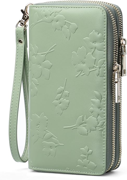 yiijay Womens Wallet RFID Blocking Large Capacity Vegan Leather Double Zip Wristlet Wallet Card Holder Travel Ladies Clutch