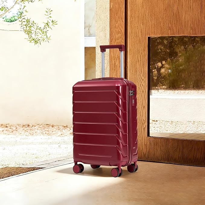 20 Inch Carry On Luggage, Lightweight ABS Hard Shell Suitcase with Spinner Wheels, Durable Travel Luggage with Combination Lock & Side Hooks for Men Women, Red