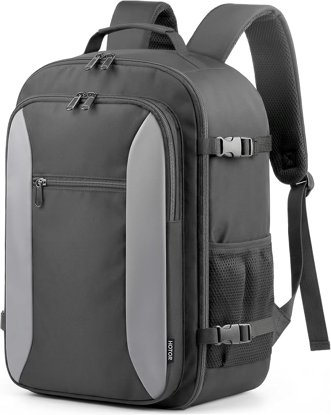 HOTOR Travel Backpack - TSA-Friendly Carry-On Backpack for Men & Women, Internal Luggage Straps & Waterproof Pocket, Perfect for Travel Essentials, Work, Commuting, 16.9" x 11.4" x 7.9", Gray