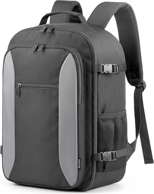 HOTOR Travel Backpack - TSA-Friendly Carry-On Backpack for Men & Women, Internal Luggage Straps & Waterproof Pocket, Perfect for Travel Essentials, Work, Commuting, 16.9" x 11.4" x 7.9", Gray