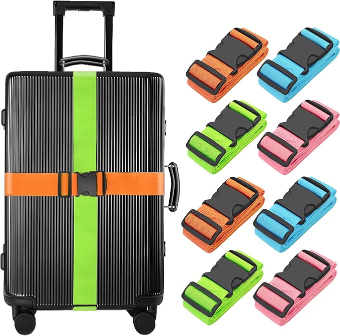 BILIONE Luggage Straps, 79" Long Belts Keep Suitcase Secure While Traveling, TSA Approved Add a Bag Premium Accessory for Travel Bag Closure (Blue+Orange+Rose Pink+Green, 8Pcs)