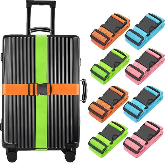 BILIONE Luggage Straps, 79" Long Belts Keep Suitcase Secure While Traveling, TSA Approved Add a Bag Premium Accessory for Travel Bag Closure (Blue+Orange+Rose Pink+Green, 8Pcs)