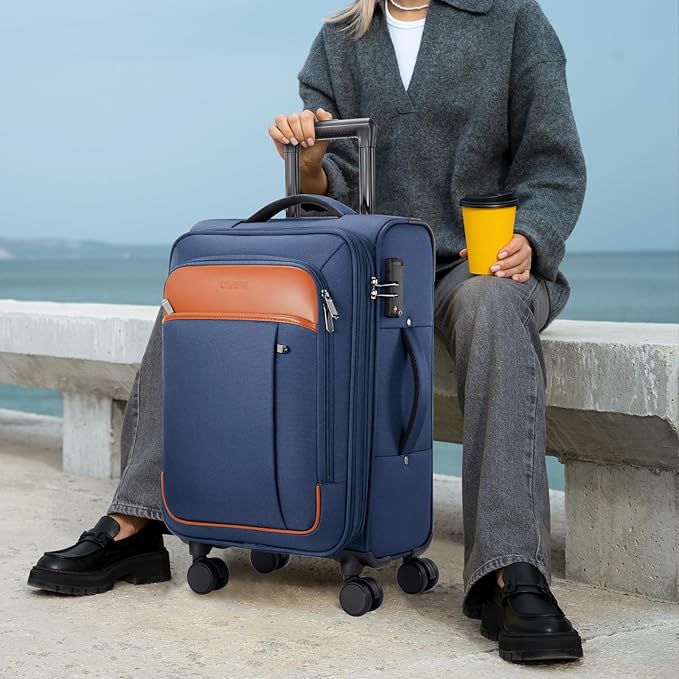 UKEIN Softside Expandable Carry On Luggage 22x14x9 Airline Approved, 20 Inch Suitcase with Wheels & TSA Lock, Travel Suitcase with 4-Piece Packing Bags for Women Men