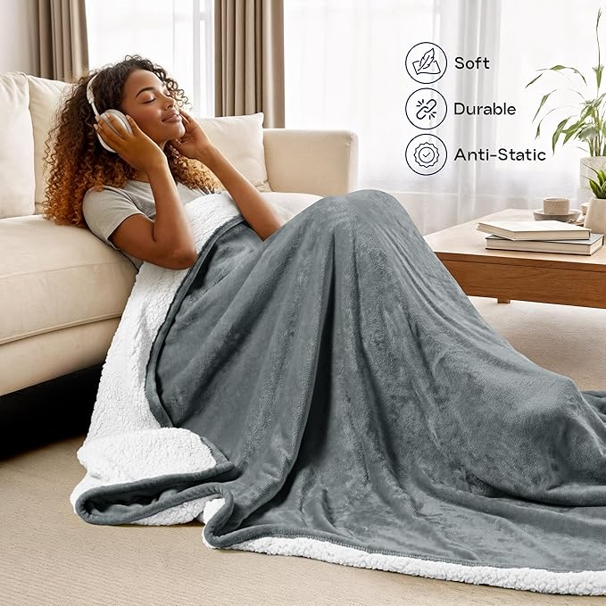 Utopia Bedding Sherpa Blanket California King Size (Cool Grey, 102x96 Inches) - Soft Lightweight Plush Fleece Reversible Blanket for Bed, Sofa, Couch, Camping and Travel