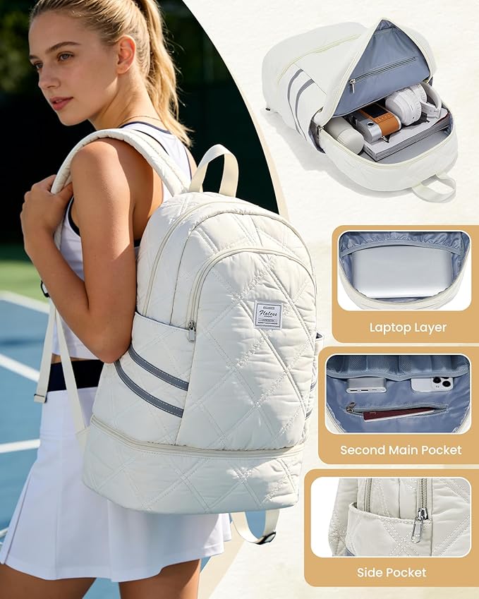 Gym Backpack for Women Men, Lightweight Gym Bag with Shoe Compartment, Water Resistant Sports Backpack with Wet Pocket, Large Capacity Cheer Backpacks for Girls, Beige