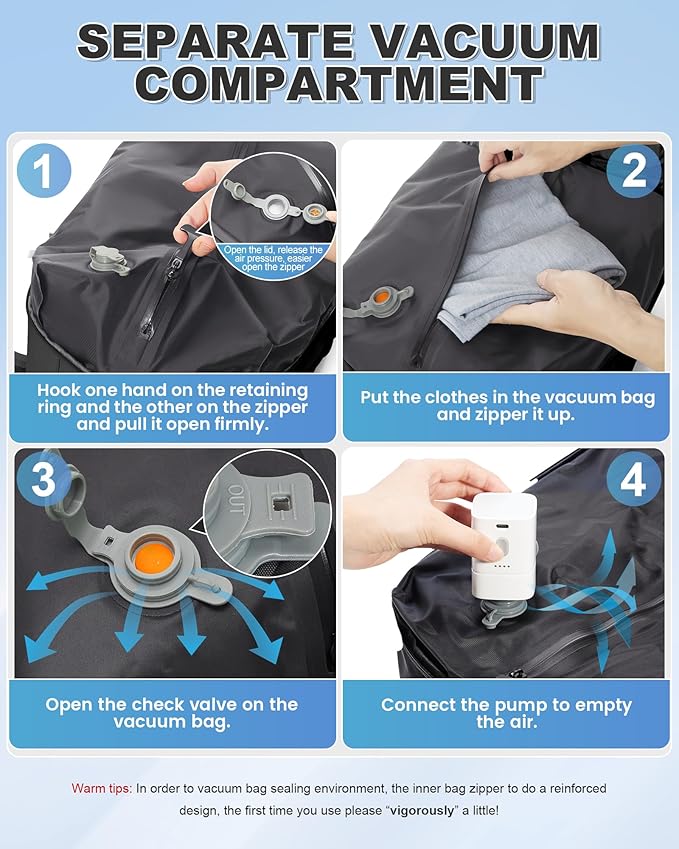 VGCUB Vacuum Backpack Travel with Electric Pump Vacpack System Storage Compression Carry on Laptop Work Business Waterproof College Bags Casual Daypack Backpacks for Women Men Black