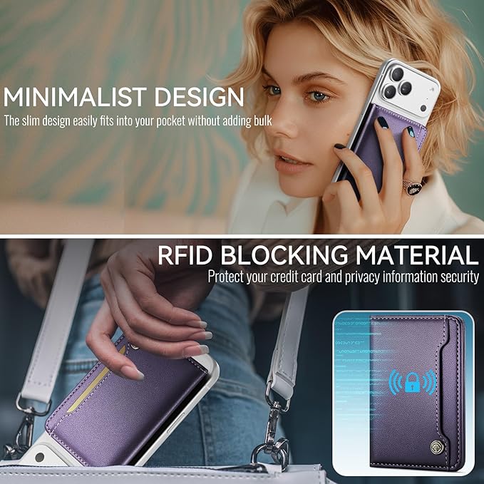 Vinich for MagSafe Wallet Magnetic RFID Blocking Card Holder Compatible with MagSafe Phones and Cases, Strong Magnet Minimalist Phone Wallet for iPhone 17/16/15/14/13/12/ Pro/Max/Plus, Purple