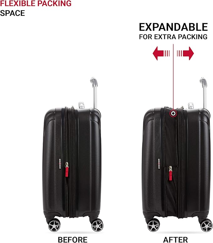 SwissGear 7585 Hardside Expandable Luggage with Spinner Wheels, Black, Carry-On 19-Inch