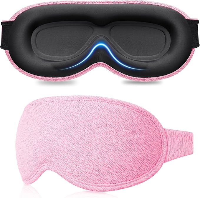 Gritin 100% Blackout Sleep Eye Mask for Women Men,Zero Eye Pressure Sleeping Mask-Ergonomic Design 3D Cutout Eye Movement and Eyelash Friendly Night Blindfold,Ultra Soft&Comfortable for Sleeping-Pink