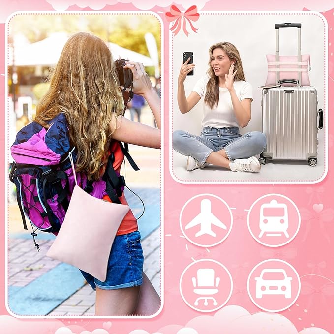 3 Pcs Travel Airplane Blanket Gift Set for Women 40 x 60 Pink Bow Throw Blanket, Eye Mask and Storage Bag with Hand Luggage Sleeve Comfort and Self Care Essentials for Flying Train and Road Trip