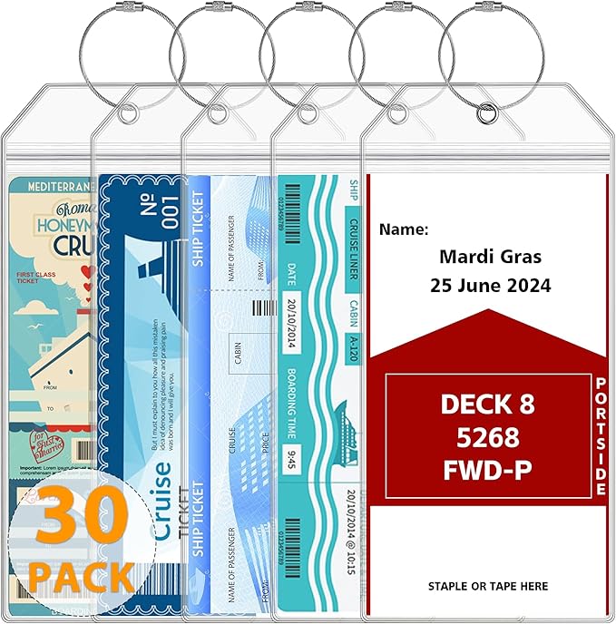 30 Pack Luggage Tags Travel Essentials & Cruise Essentials for NCL, Princess, Carnival, Royal Caribbean & Celebrity Cruise Ships by SEAVILIA