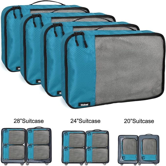 Packing Cubes for Travel Essentials,4 Set Packing Cubes for Suitcases,Lightweight Mesh Luggage Organizer Bag,Blue