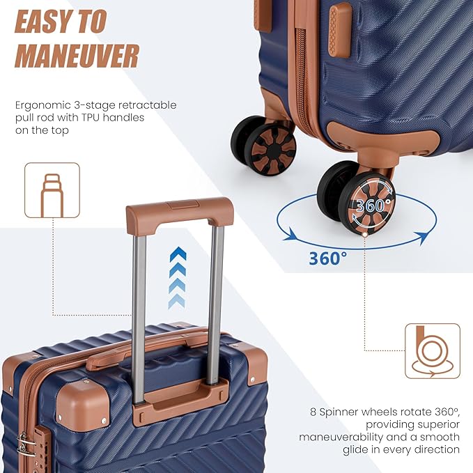 Carry On Luggage 22x14x9 Airline Approved, Hardside 20 Inch Carry on Suitcases with Wheels, Hard Shell ABS Lightweight Carry on Luggage Set, Travel Suitcase Set with TSA Lock, DarkBlue