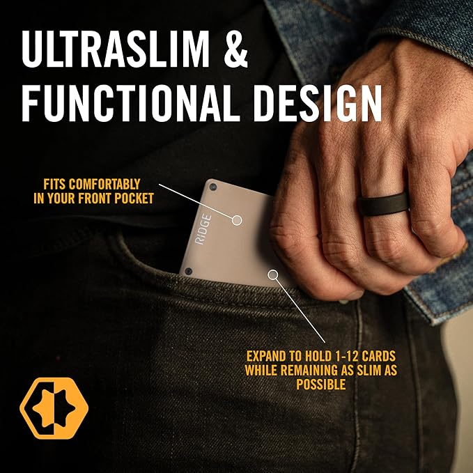 Ridge Wallet for Men - Slim Minimalist Compact Wallet and Card Holder, RFID Protected Front Pocket Wallets for Men with Integrated Cash Strap