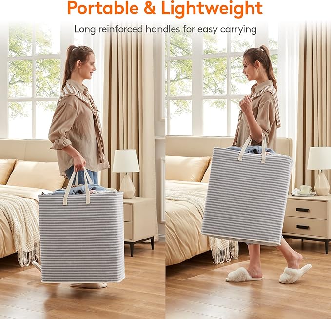 Lifewit 2 Pack Laundry Basket 100L Each, Collapsible Clothes Hamper with Reinforced Handles, Freestanding Waterproof Design for Bedroom and Laundry Room, Grey 200L Total