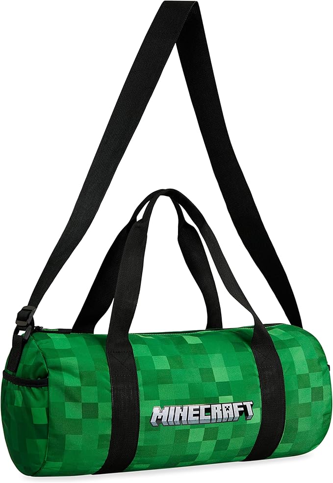 Minecraft Gym Bag for Kids Teens Duffle Bag Travel Overnight Sports Creeper Weekender Bag Carry On Holdall (Green, 16.14x7.08x7.48inches)
