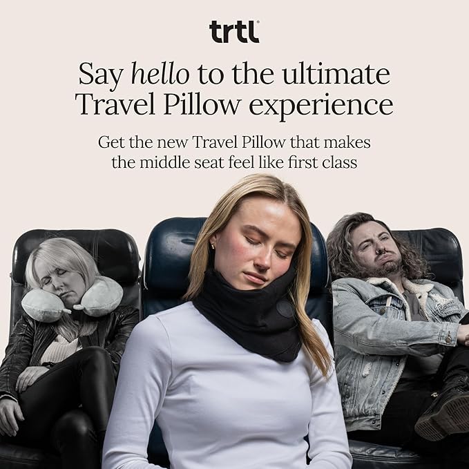 trtl Travel Pillow 2.0 – Scientifically Proven Super Soft Travel Pillow with Premium Head & Neck Support – for Airplane Travel – Machine Washable – Lightweight & Compact – Jet Black