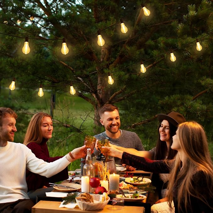 200FT(2x100FT) Outdoor String Lights, 63 A39 Edison Bulbs, Black | Plug in, Dimmer not included, Waterproof, Shatterproof, Extendable, LED Hanging Lamp for Backyard Garden Decor