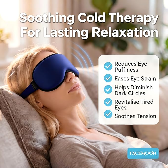 3D Cooling Gel 6oz Weighted Eye Mask for Sleeping & Screen Fatigue Relief, Ice Cold Compress Sleep Mask for Migraines, Headaches & Eye Strain, 100% Blocking Contour Eye Mask for Better Rest, Blue