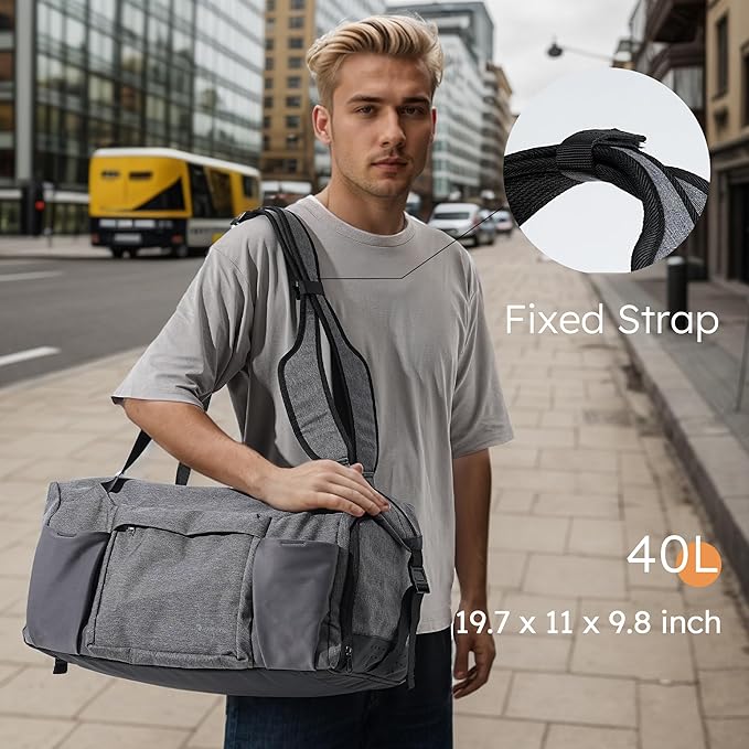 Gym Bag for Men with Shoes Compartment and Wet Pocket Convertible Duffle Bag and Gym Backpack Waterproof Sports Bags for Men with 2 Bottle Holders Multipurpose Weekender Overnight Bag - Grey