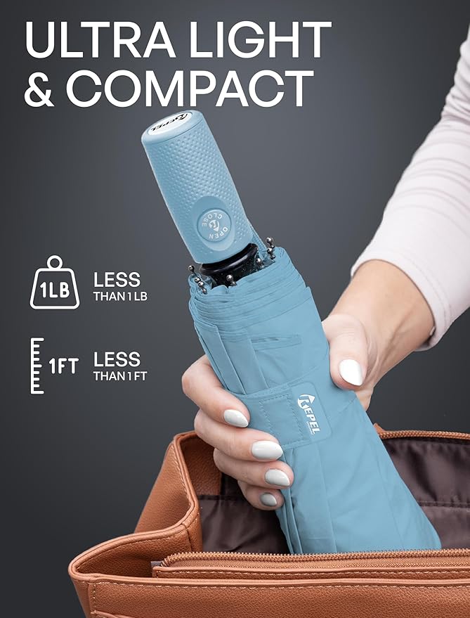 REPEL Windproof Travel Umbrella - Compact & Withstands Winds up to 85MPH , Strongest Premium Auto Folding Umbrella for Rain and Sun - Durable, Light & Portable for Women & Men , Fits Backpack & Cars