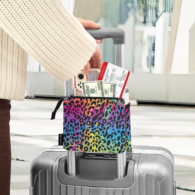 Luggage Cup Holder for Suitcases Free Hands Travel Cup Holder Portable Suitcase Cup Drink Holder Luggage Cup Caddy Bag Carrier Rainbow Leopard Print