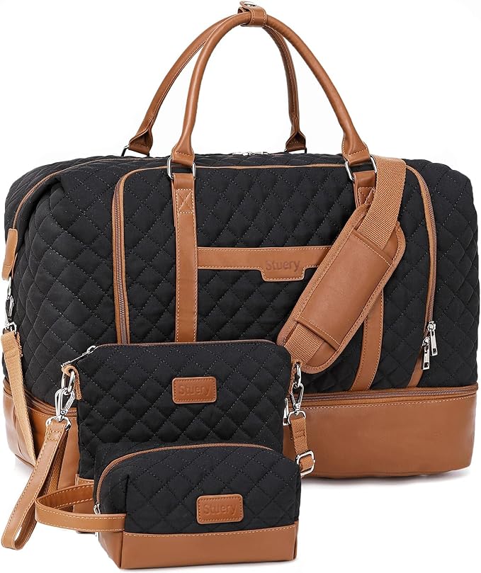 Weekender Bag, Large Travel Duffel Bag for Women, Carry on Overnight Bag with Shoe Compartment and Toiletry Bags