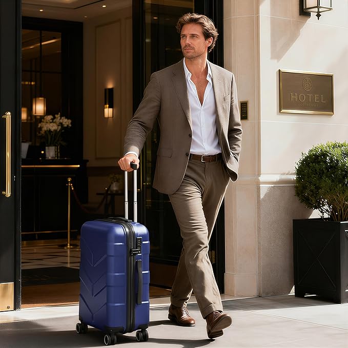 Hardside Carry On Luggage 22x14x9 Airline Approved with Spinner Wheels, Lightweight 20-inch Carry-On Suitcase for Men & Women, Blue
