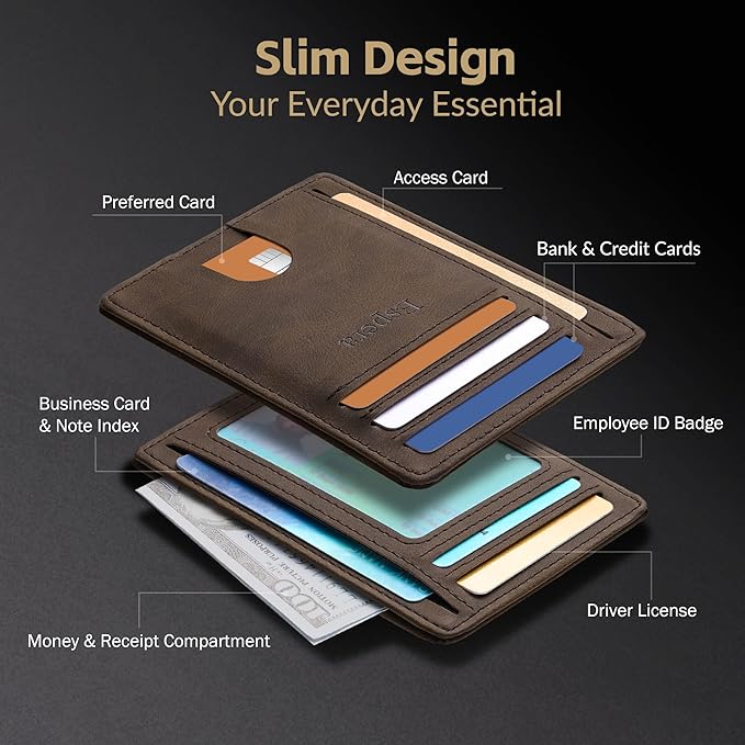 Espera Slim Minimalist Front Pocket Wallet for Men, RFID Blocking Credit Card Holder, Thin Travel ID Card Case, Gifts for Men